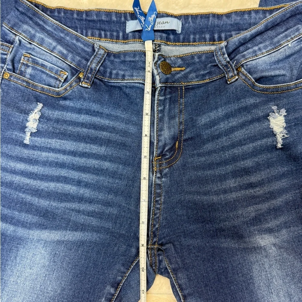 Wax Jean: Junior Distressed Blue High Rise Skinny Jean, Raw Hem Ankle, Size 9